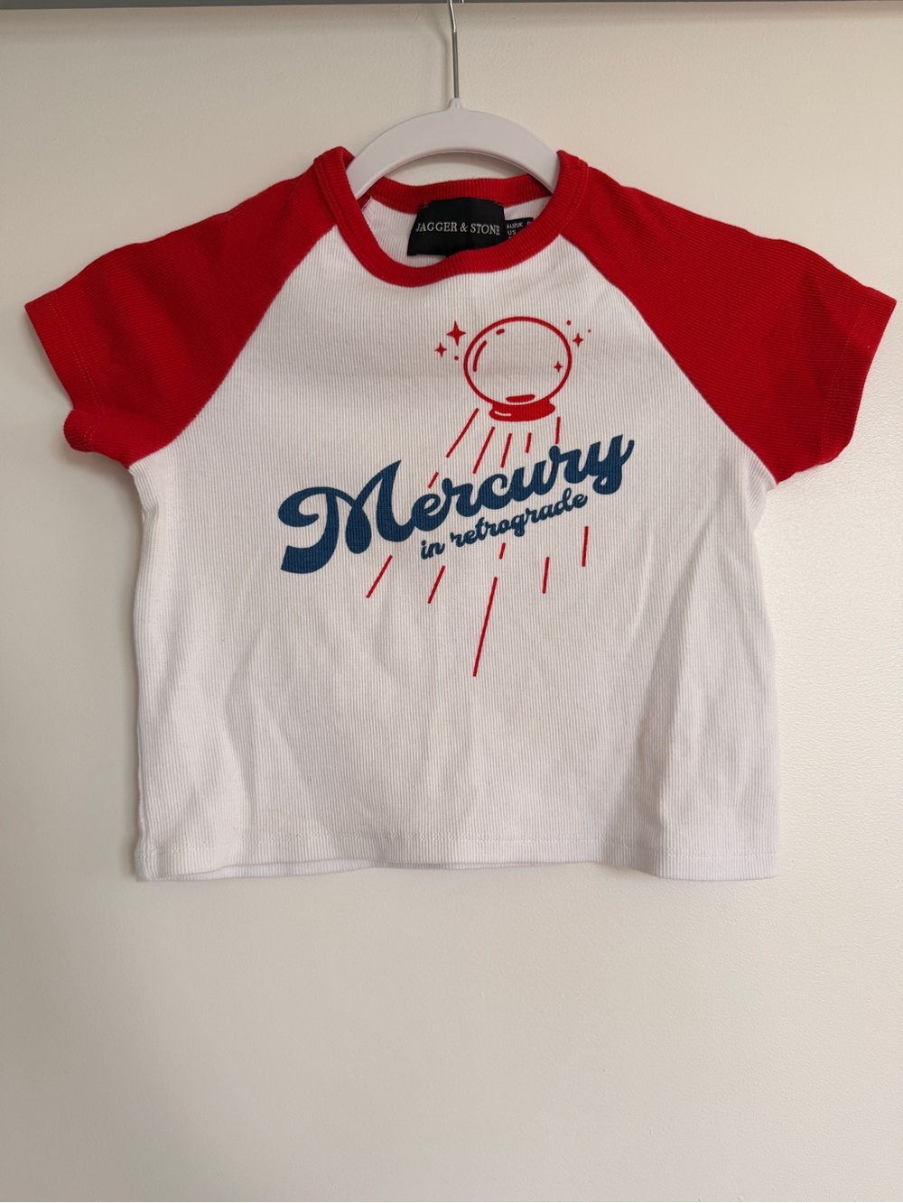 ‘Mercury in Retrograde' Raglan Tee - White & Red